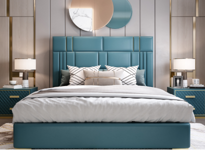 Designer bed bedroom faux leather hotel luxury upholstered furniture designer